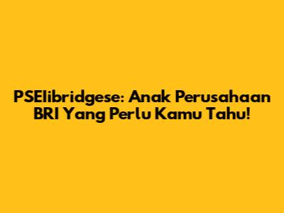 PSEIibridgese: Anak Perusahaan BRI Yang Perlu Kamu Tahu!